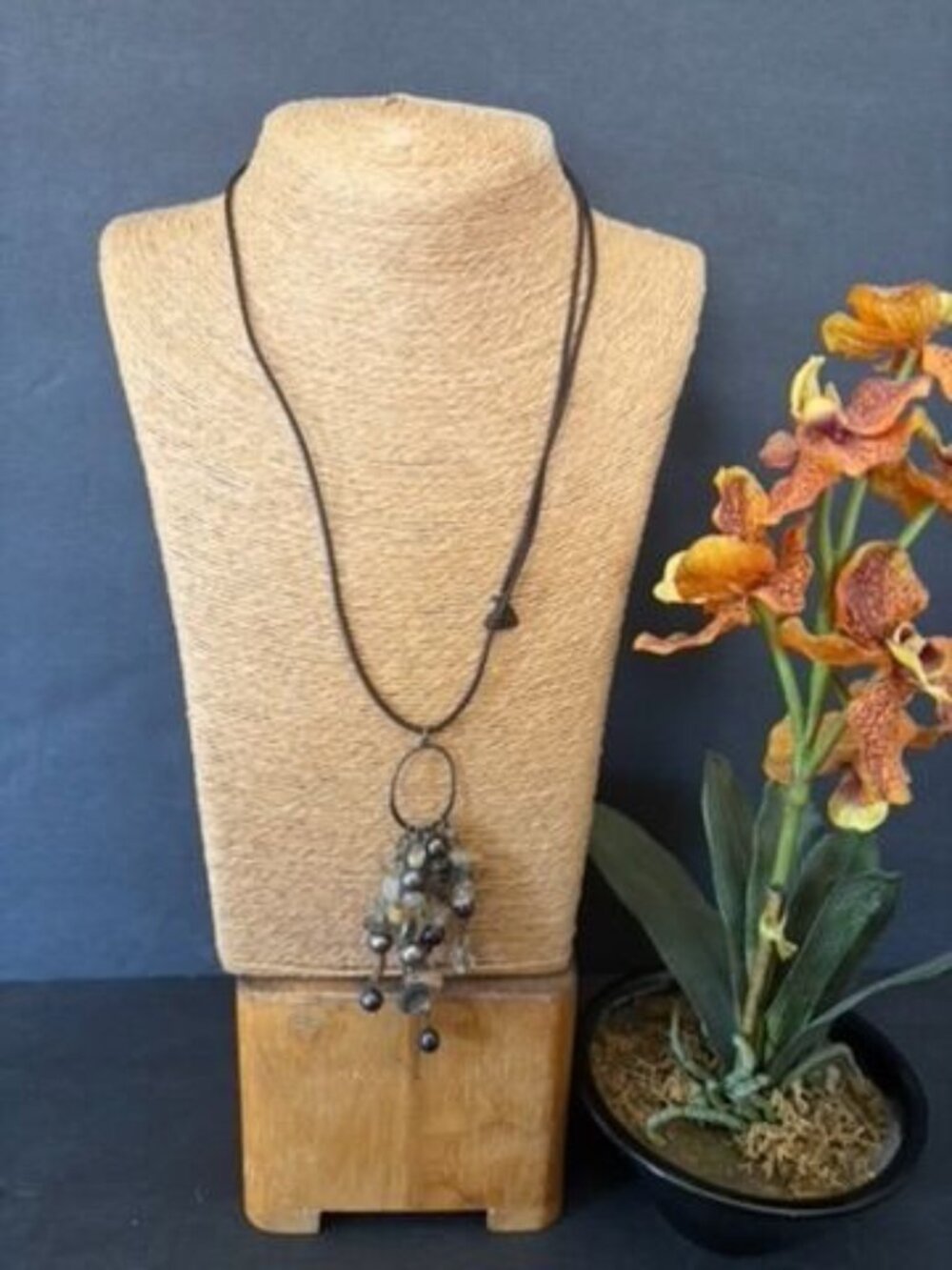 Peyote Bird Southwestern Stone/Pearl Pendant Necklace Leather Cord Boho Organic